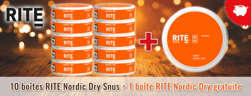 10 boîtes de RITE Nordic Dry Snus = 1 boîte de RITE Nordic Dry gratuite **ACTION**