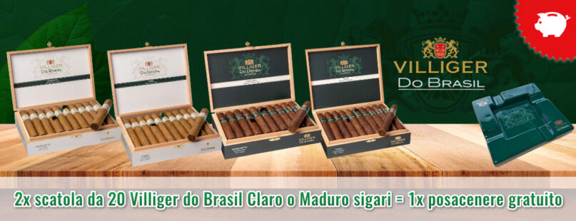 2x scatola da 20 Villiger do Brasil Claro o Maduro sigari = 1x posacenere gratuito