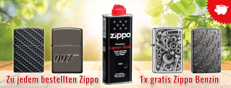Zu jedem bestellten Zippo 1x gratis Zippo Benzin