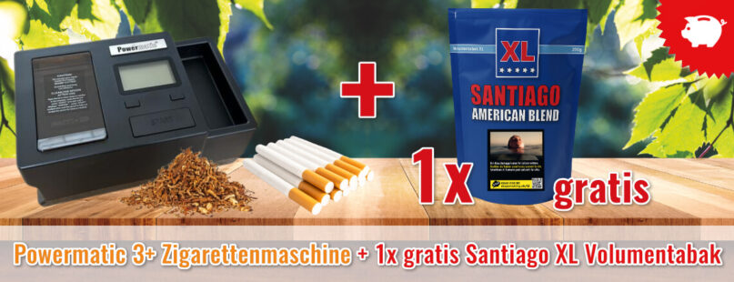 Powermatic 3+ Zigarettenmaschine + 1x gratis Santiago XL Volumentabak Powermatic 3+ Zigarettenmaschine + 1x gratis Santiago XL Volumentabak