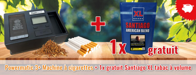 Powermatic 3+ Machine à cigarettes + 1x gratuit Santiago XL tabac à volume Powermatic 3+ Machine à cigarettes + 1x gratuit Santiago XL tabac à volume